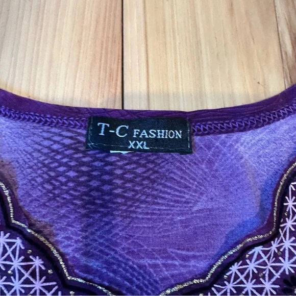 T-C Fashion Co-Ord Purple, White and Black with Gold Glitter Top and Maxi Skirt - Picture 7 of 12